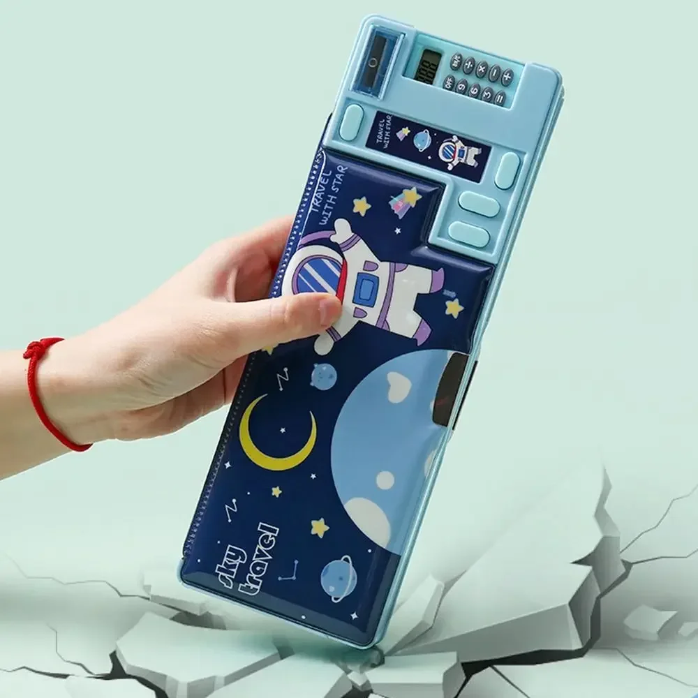 Double Layer Pencil Case Astronaut/Animal Design Pencil Sharpener Pencil Box Plastic With Calculator Stationery Organizer thumbnail 2