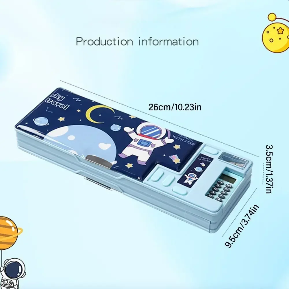 Double Layer Pencil Case Astronaut/Animal Design Pencil Sharpener Pencil Box Plastic With Calculator Stationery Organizer thumbnail 6