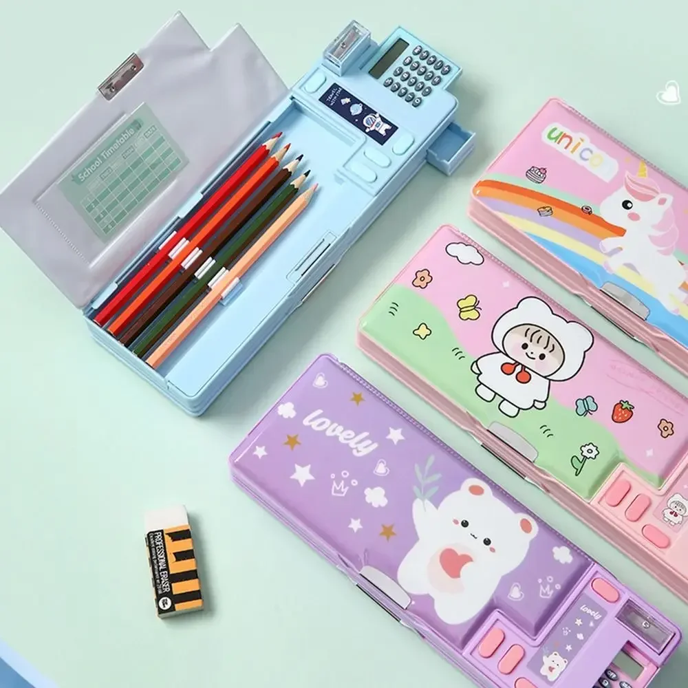 Double Layer Pencil Case Astronaut/Animal Design Pencil Sharpener Pencil Box Plastic With Calculator Stationery Organizer thumbnail 4