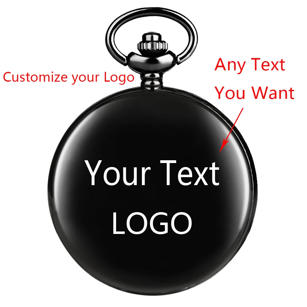 Personalized Watches Logo Text Black Quartz Pocket Watch Vintage Men Women Arabic Dial Necklace Timing Pendant Gift custom watch