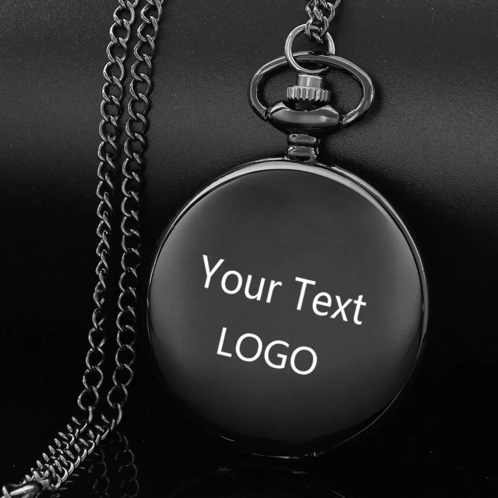 Personalized Watches Logo Text Black Quartz Pocket Watch Vintage Men Women Arabic Dial Necklace Timing Pendant Gift custom watch thumbnail 2