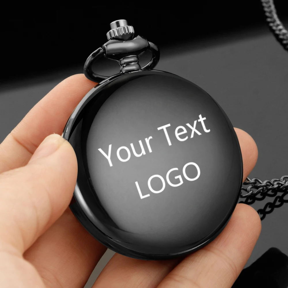 Personalized Watches Logo Text Black Quartz Pocket Watch Vintage Men Women Arabic Dial Necklace Timing Pendant Gift custom watch thumbnail 4