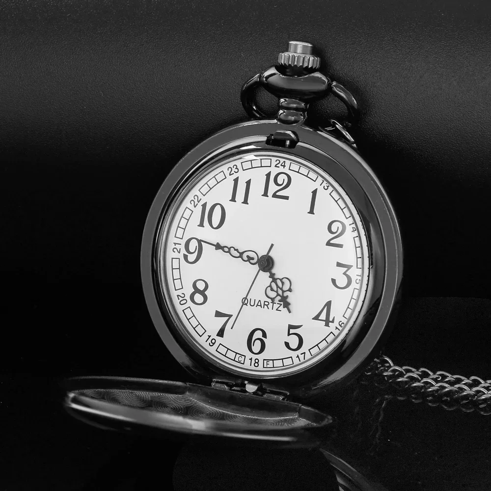 Personalized Watches Logo Text Black Quartz Pocket Watch Vintage Men Women Arabic Dial Necklace Timing Pendant Gift custom watch thumbnail 3