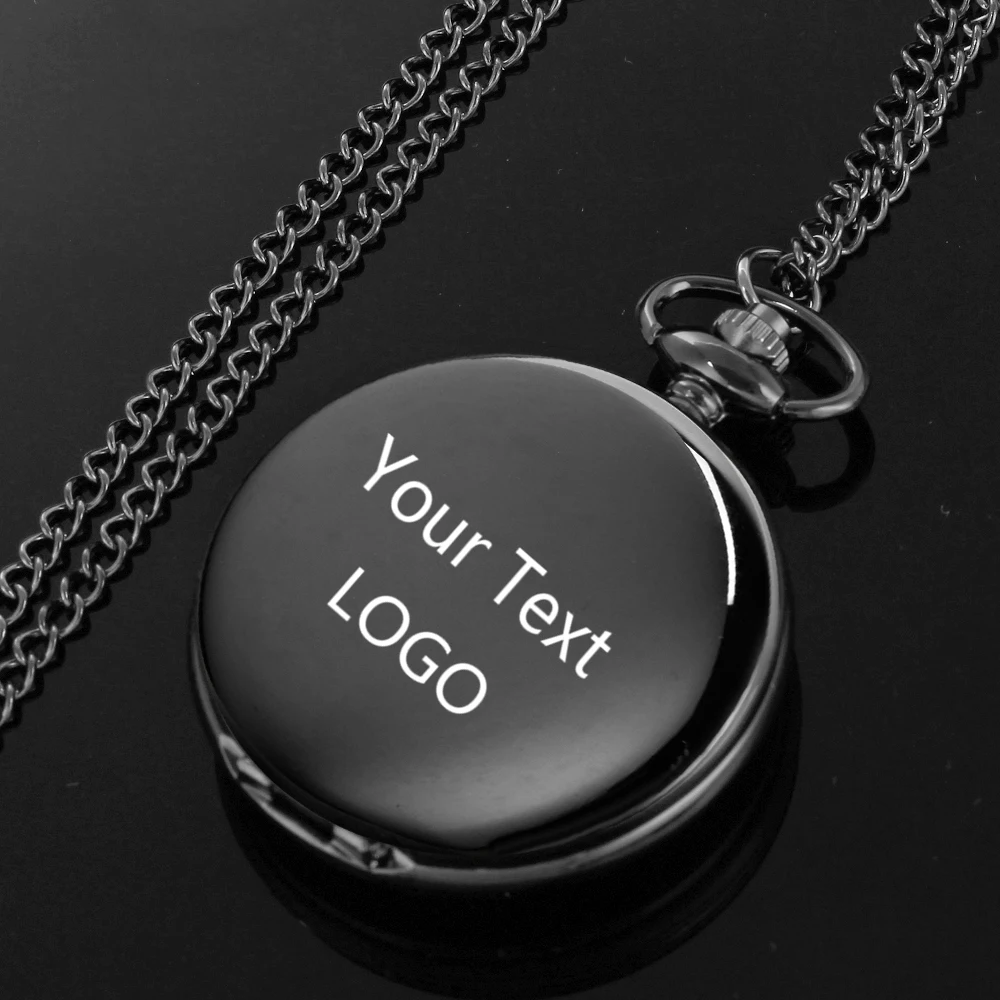 Personalized Watches Logo Text Black Quartz Pocket Watch Vintage Men Women Arabic Dial Necklace Timing Pendant Gift custom watch thumbnail 5