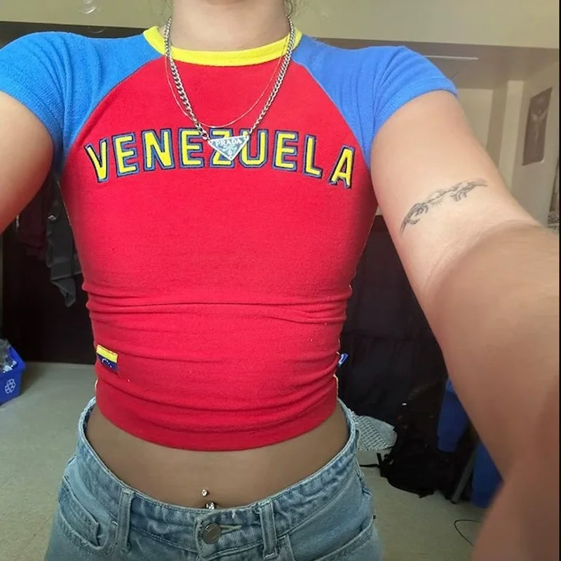 Women Clothing Tee Y2k Style Slim T-shirt Top European And American T-shirts Harajuku Fashion Letter Embroidery Crop Tops Gothic