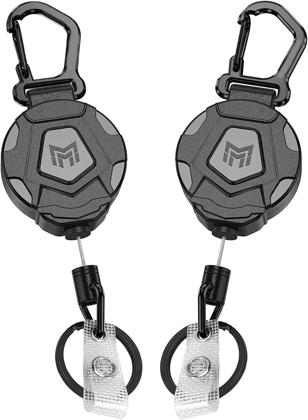 2-Pack Retractable Keychain, Heavy Duty Carabiner Badge Holder, Tactical ID Badge Reel with 31.5” Steel Retractable Cord, 8.0 oz
