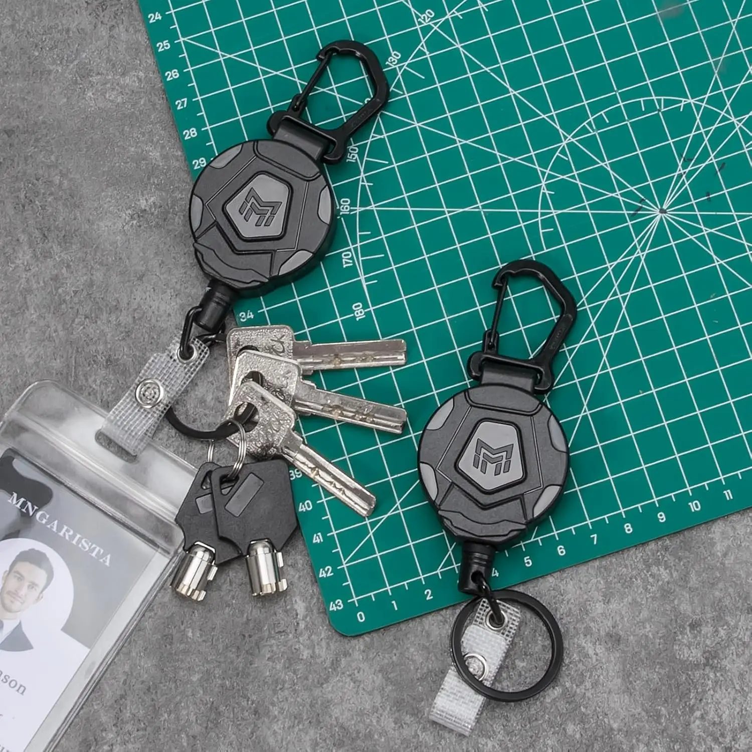 2-Pack Retractable Keychain, Heavy Duty Carabiner Badge Holder, Tactical ID Badge Reel with 31.5” Steel Retractable Cord, 8.0 oz thumbnail 5