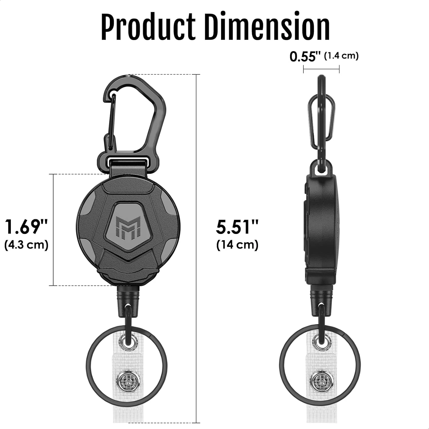2-Pack Retractable Keychain, Heavy Duty Carabiner Badge Holder, Tactical ID Badge Reel with 31.5” Steel Retractable Cord, 8.0 oz thumbnail 2