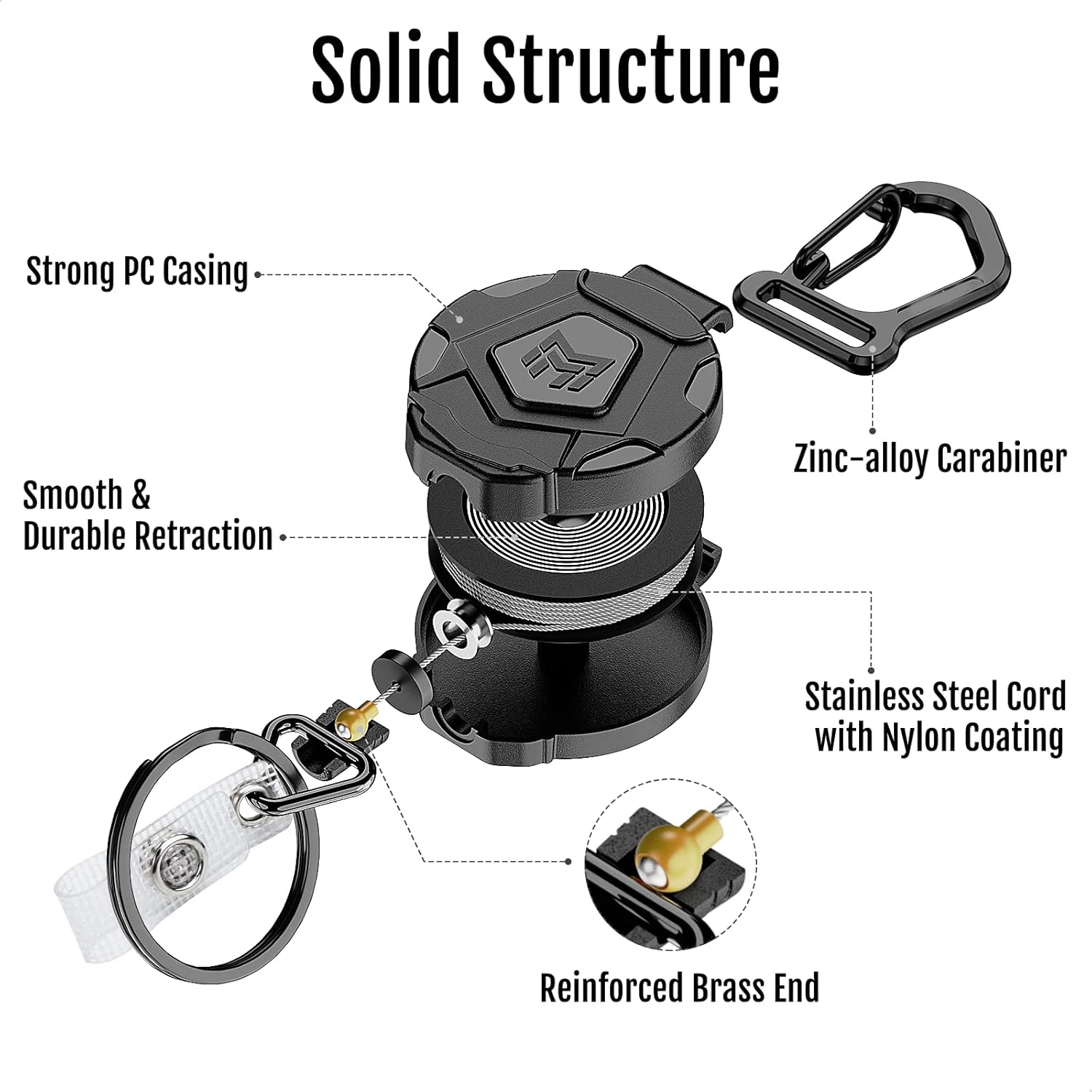 2-Pack Retractable Keychain, Heavy Duty Carabiner Badge Holder, Tactical ID Badge Reel with 31.5” Steel Retractable Cord, 8.0 oz thumbnail 4
