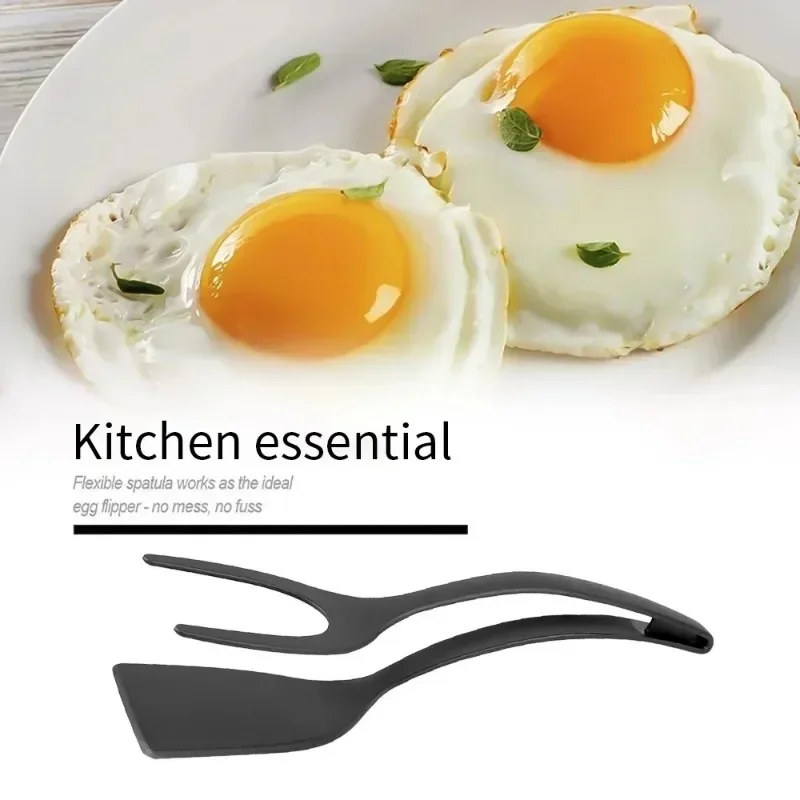 2 in 1 Nylon Grip Flip Tongs Egg Spatula Tongs Steak Spatula Tongs Clamp Pancake Fried Turners Kitchen Accessories Kitchen Items thumbnail 3