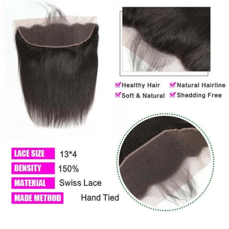 13x4 HD Transparent Lace Frontal Pre plucked Straight Hair 100% Human Hair Natural Hair Line 4x4 Lace Closure With Baby Hair thumbnail 5