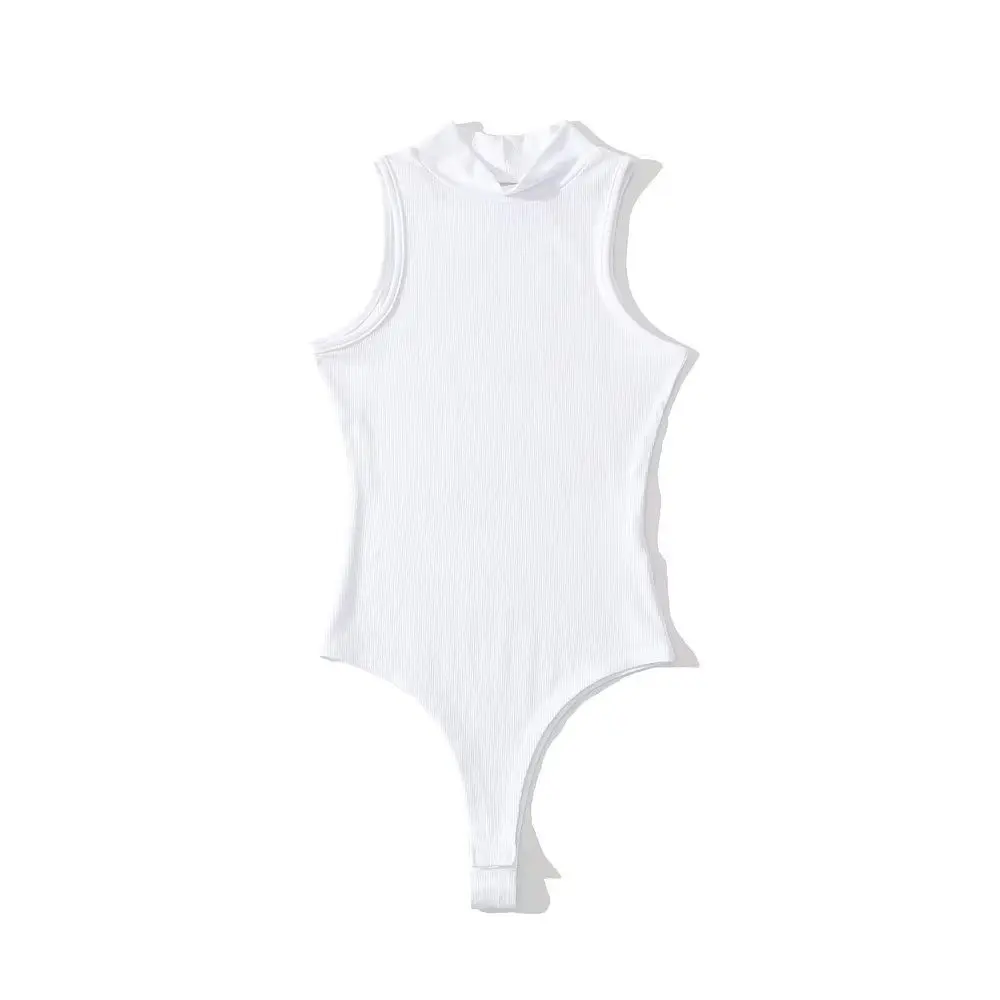 White Strappy Bodysuit Sexy Backless Ribbed Bodysuit Romper string femme sexy Sleeveless Tank Top gloved bodysuit Body Female thumbnail 6