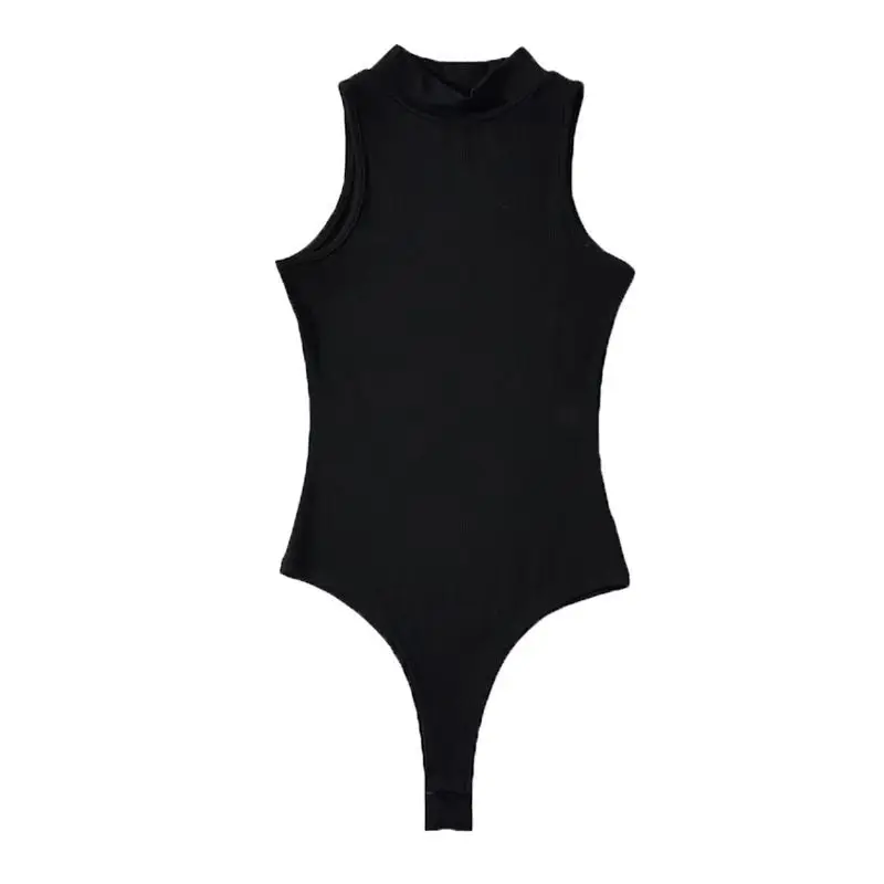 White Strappy Bodysuit Sexy Backless Ribbed Bodysuit Romper string femme sexy Sleeveless Tank Top gloved bodysuit Body Female thumbnail 3