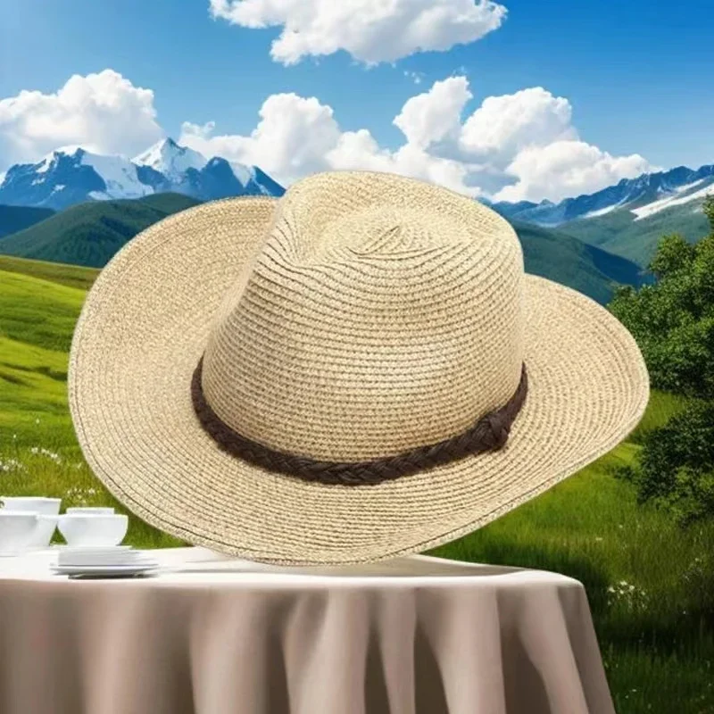 New XL Big Size 62cm Panama Jazz Straw Hat for Women Men Dig Out Summer Beach Sun Hat Windproof Folding Rope UV Protection Hat thumbnail 5