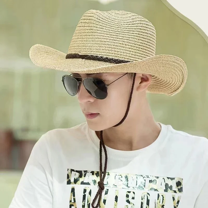 New XL Big Size 62cm Panama Jazz Straw Hat for Women Men Dig Out Summer Beach Sun Hat Windproof Folding Rope UV Protection Hat thumbnail 3