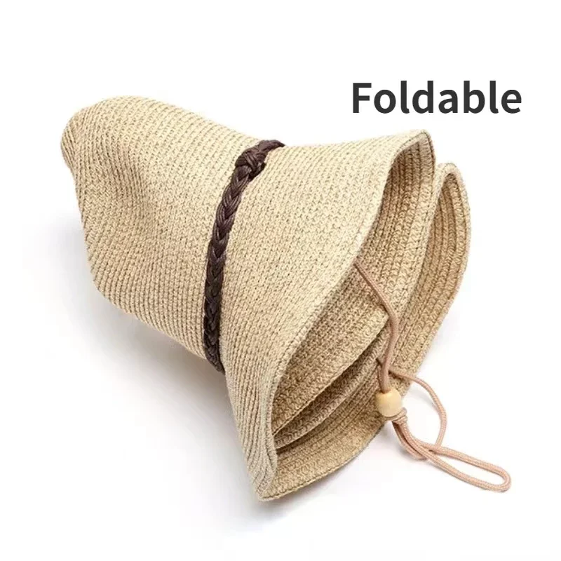 New XL Big Size 62cm Panama Jazz Straw Hat for Women Men Dig Out Summer Beach Sun Hat Windproof Folding Rope UV Protection Hat thumbnail 6