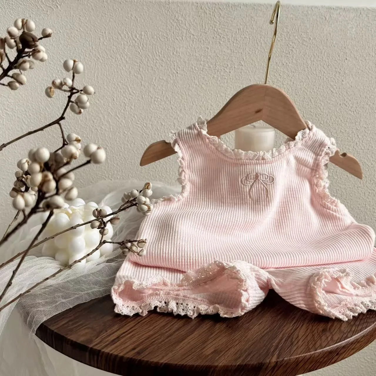 TZ2617 Korean Style 2025 Children's Lace Earlette Vest Cute Summer Sleeveless Top Shorts Thin Set for Girls Kids Fashion Outfit thumbnail 2