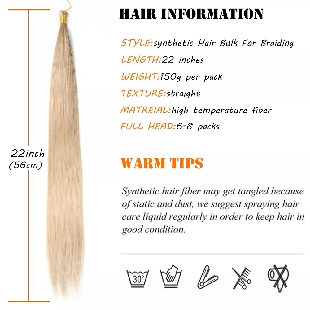 Silky Straight Braiding Hair 22" Synthetic Straight Bundles Hair Extensions 150G Braiding Hair Bulk Hair For Crochet Braids thumbnail 4