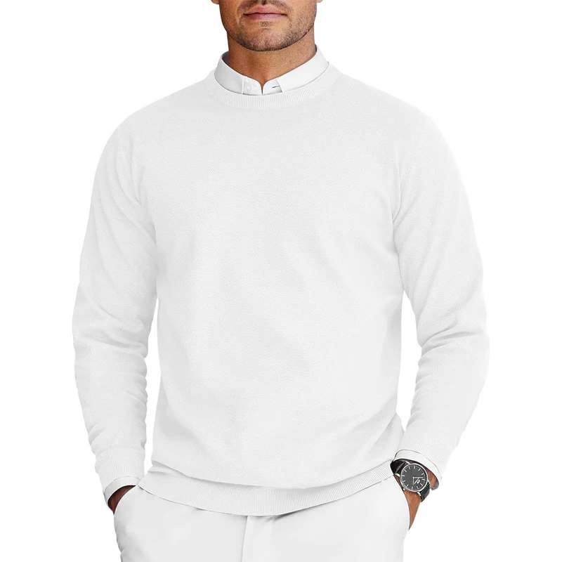 New Mens Crew Neck Sweaters Long Sleeve Lightweight Knit Dress Pullover Sweaters Solid Color Oversize Streetwear Man thumbnail 3