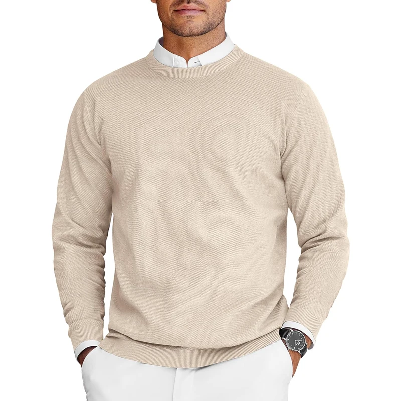 New Mens Crew Neck Sweaters Long Sleeve Lightweight Knit Dress Pullover Sweaters Solid Color Oversize Streetwear Man thumbnail 2