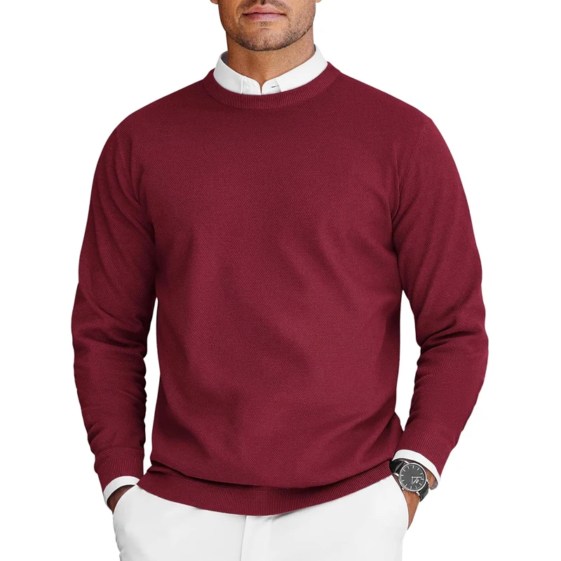 New Mens Crew Neck Sweaters Long Sleeve Lightweight Knit Dress Pullover Sweaters Solid Color Oversize Streetwear Man thumbnail 4