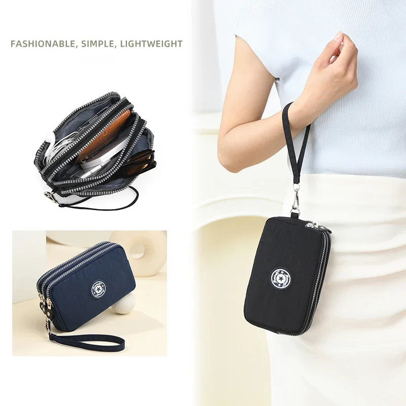 Three Layer Zipper Short Mobile Phone Bag Chic Women Hand Makeup Clutches Bag Portable Change Waterproof Multi Layer Pocket Bag thumbnail 6