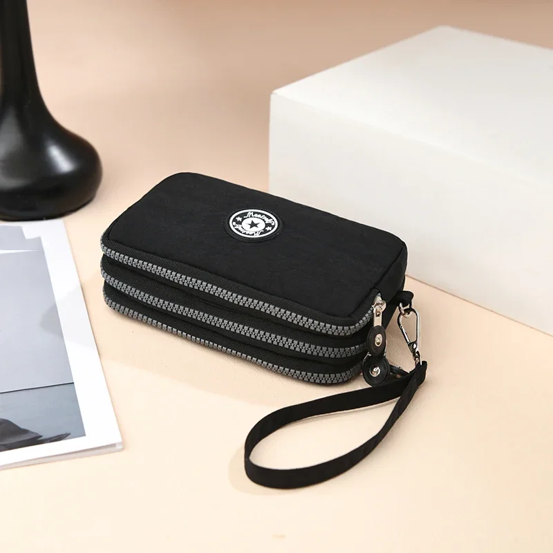 Three Layer Zipper Short Mobile Phone Bag Chic Women Hand Makeup Clutches Bag Portable Change Waterproof Multi Layer Pocket Bag thumbnail 3