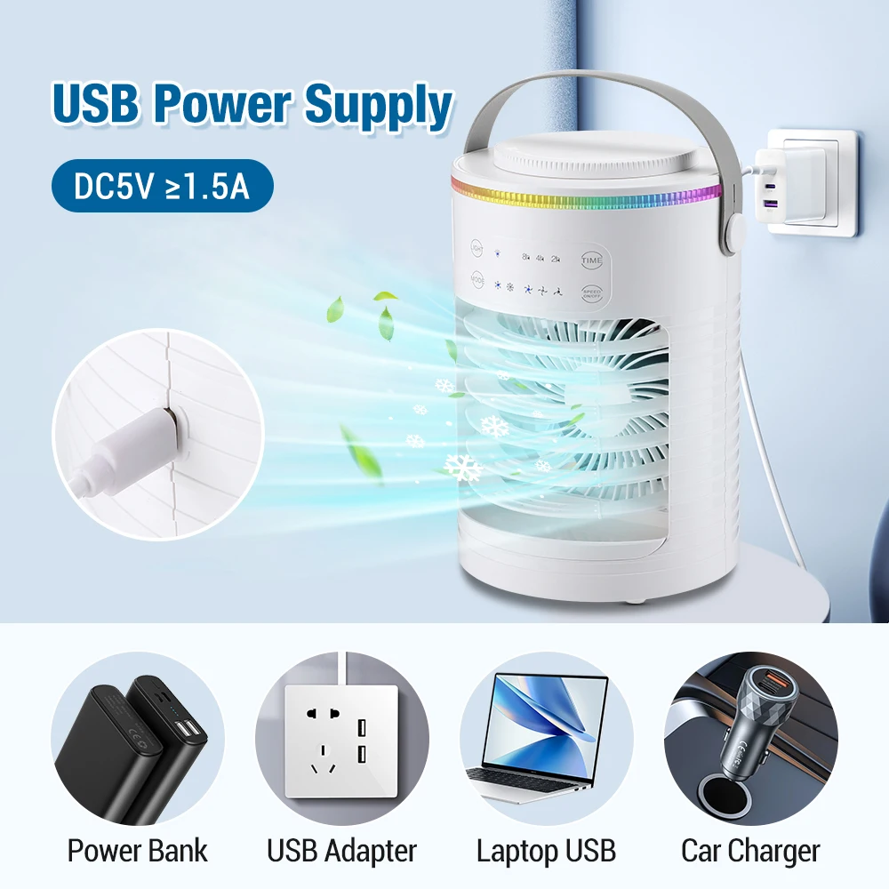 Air Conditioner Cooling Spray Fan Air Conditioner with Water Ice Evaporative Humidifier Quiet Air Cooler with Colorful Light thumbnail 5