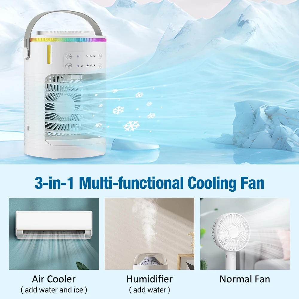 Air Conditioner Cooling Spray Fan Air Conditioner with Water Ice Evaporative Humidifier Quiet Air Cooler with Colorful Light thumbnail 4