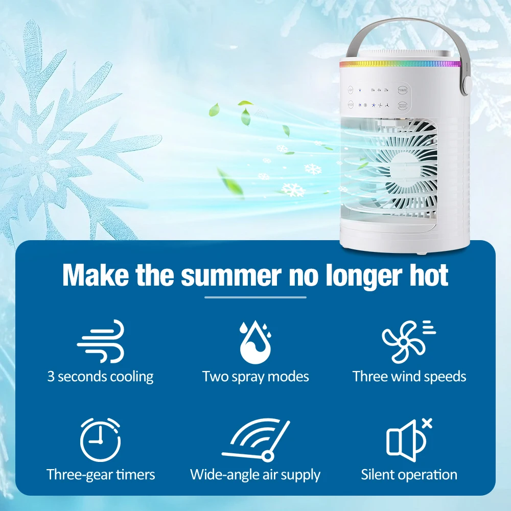 Air Conditioner Cooling Spray Fan Air Conditioner with Water Ice Evaporative Humidifier Quiet Air Cooler with Colorful Light thumbnail 6
