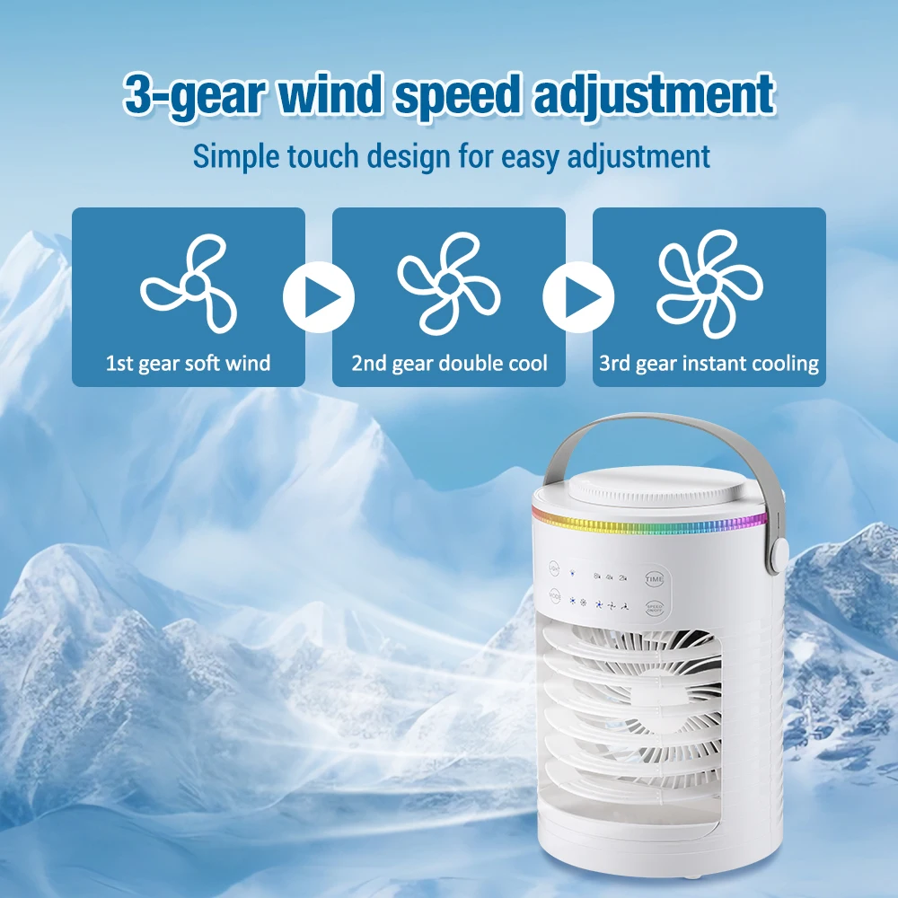 Air Conditioner Cooling Spray Fan Air Conditioner with Water Ice Evaporative Humidifier Quiet Air Cooler with Colorful Light thumbnail 2