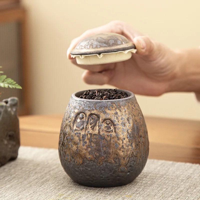 Ceramic Gilded Tea Caddies Portable Moisture Resistant Tea Caddies Household Dining Table Coffees Beans Sealed Storage Container