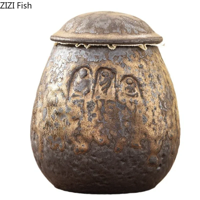 Ceramic Gilded Tea Caddies Portable Moisture Resistant Tea Caddies Household Dining Table Coffees Beans Sealed Storage Container thumbnail 6
