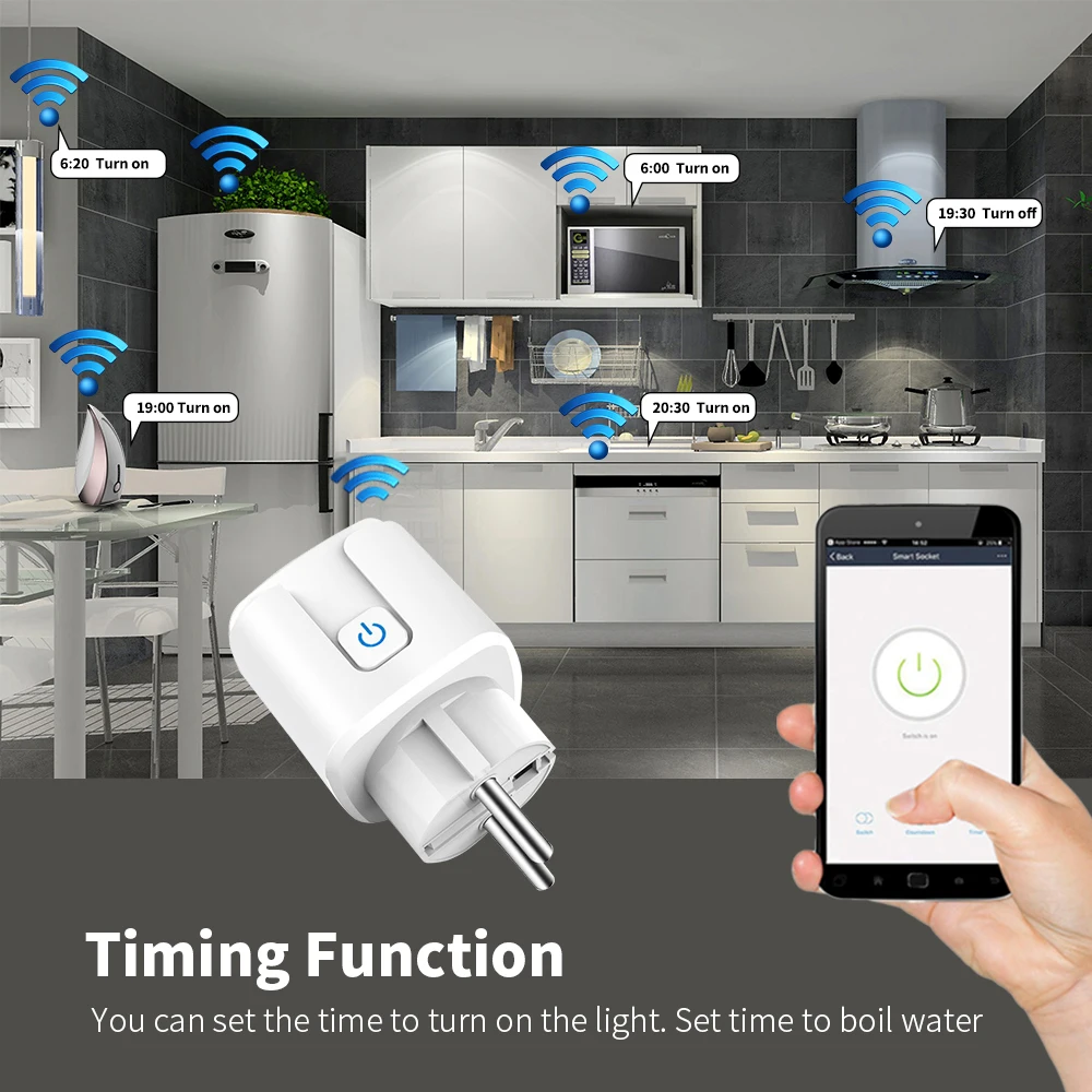 SIXWGH Tuya Smart Home System 16A WiFi Smart Socket EU Plug-Remote Control Timer Power Monitor Compatible with Google Home Alexa thumbnail 6