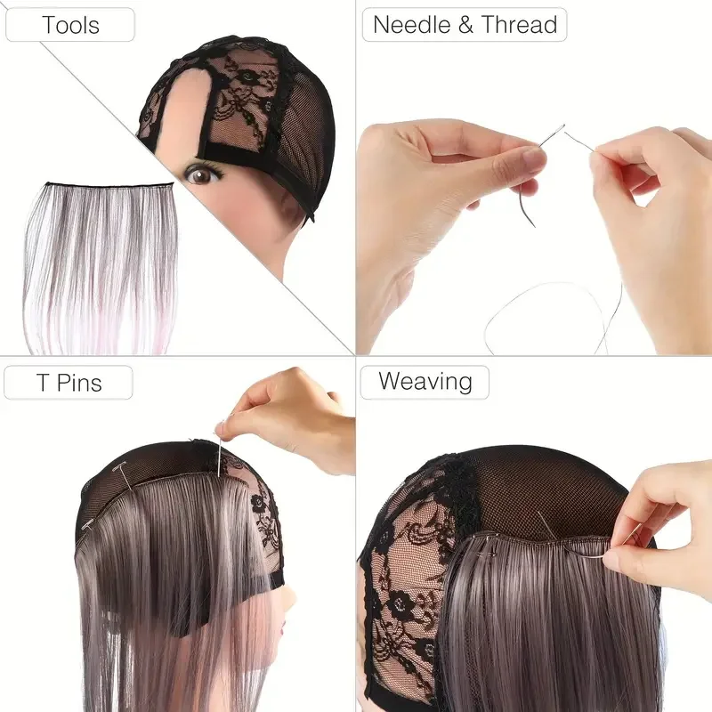 70pcs Needle And Thread Set for Weave with T Pins C Curved Needles Black Thread Wig Making Hair Extensions Modelling Crafts Kit thumbnail 4