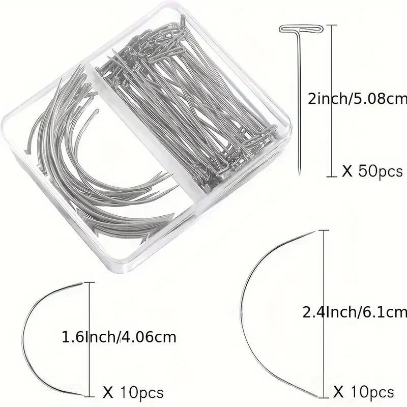70pcs Needle And Thread Set for Weave with T Pins C Curved Needles Black Thread Wig Making Hair Extensions Modelling Crafts Kit thumbnail 3