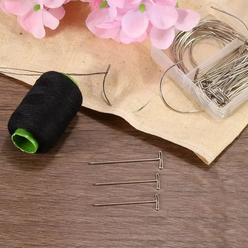 70pcs Needle And Thread Set for Weave with T Pins C Curved Needles Black Thread Wig Making Hair Extensions Modelling Crafts Kit thumbnail 5