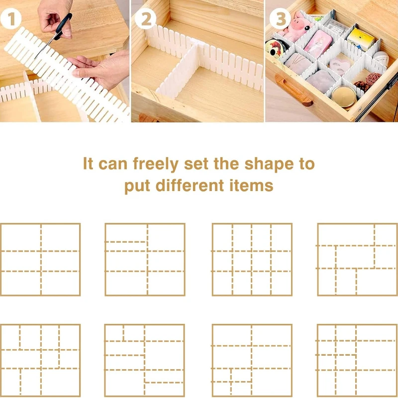 4/8/12 Pieces Drawer Divider Adjustable  Storage Organizer Separator for Tidying Clutter Cutlery  Desk & Kitchen Bedroom Office thumbnail 4