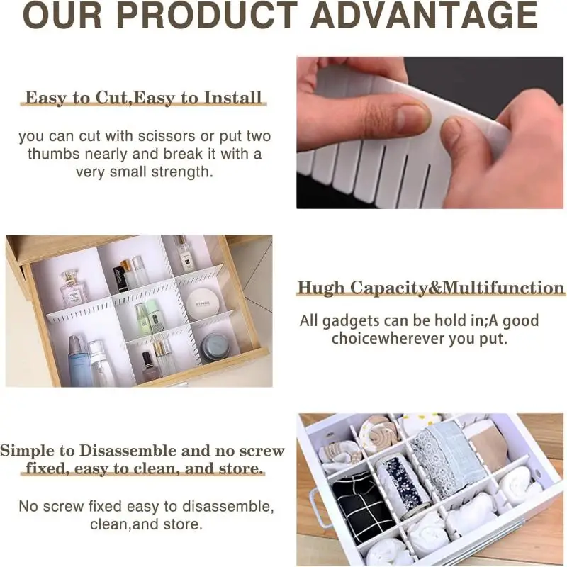 4/8/12 Pieces Drawer Divider Adjustable  Storage Organizer Separator for Tidying Clutter Cutlery  Desk & Kitchen Bedroom Office thumbnail 5