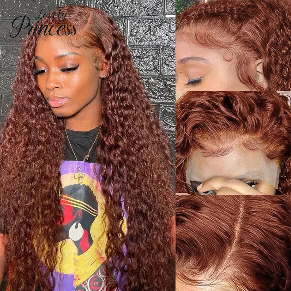30 40 Inch Reddish Brown 13x6 Lace Frontal Wig 250 Density Colored Curly Wigs Human Hair Deep Wave 13x4 13x6 HD Lace Frontal Wig thumbnail 3