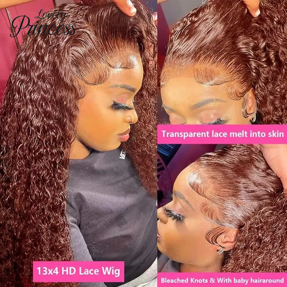30 40 Inch Reddish Brown 13x6 Lace Frontal Wig 250 Density Colored Curly Wigs Human Hair Deep Wave 13x4 13x6 HD Lace Frontal Wig thumbnail 2