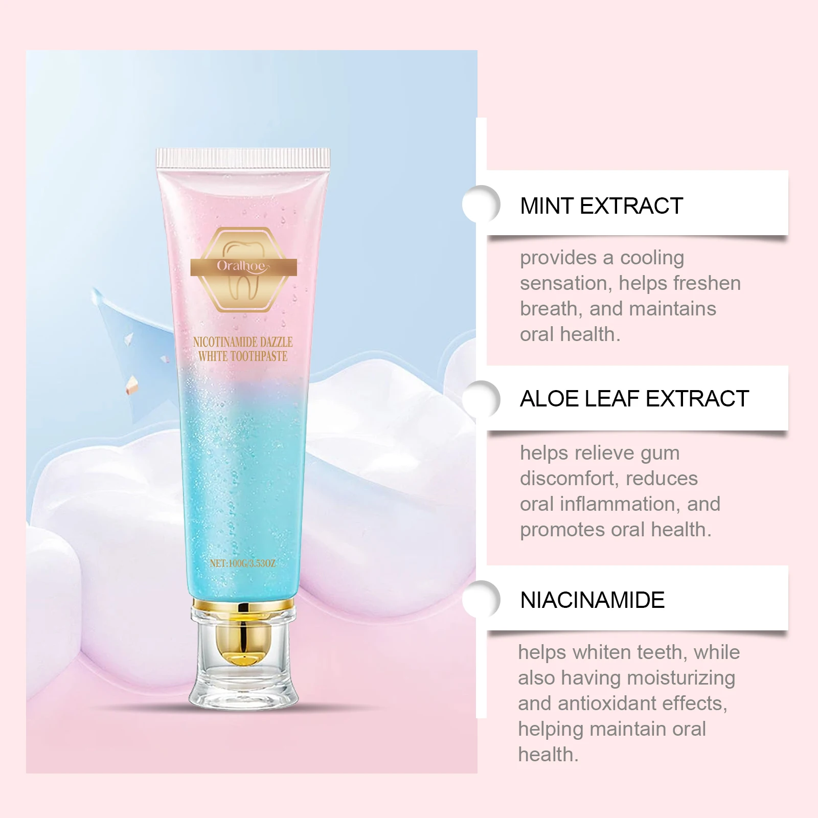 Niacinamide Whitening Toothpaste Dental Stains Removing Prevent Bad Breath Oral Cleaning Refreshing Reduces Plaque Toothpaste thumbnail 6