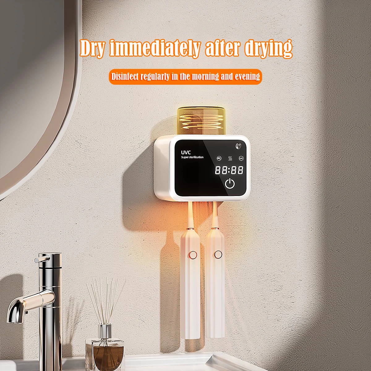 Mi UV Toothbrush Cleaner, Timed Sterilization, Rechargeable Tooth Brush Holder Wall-Mounted for Bathroom No Drilling 4-fold Mode