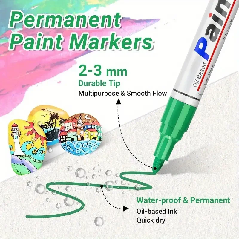 1/3/6/12Pcs Colorful Permanent Paint Marker Waterproof White Markers Tire Tread Rubber Fabric Paint Metal Paint Marker Pens thumbnail 2
