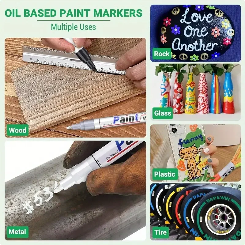 1/3/6/12Pcs Colorful Permanent Paint Marker Waterproof White Markers Tire Tread Rubber Fabric Paint Metal Paint Marker Pens thumbnail 5