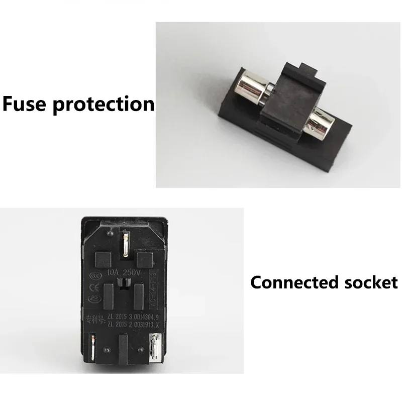 5Pcs 250V AC Socket Red LED 10A Fuse Electrical Rocker Switch Male Plug Female Socket Connector thumbnail 5