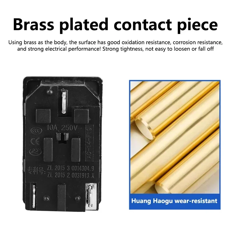 5Pcs 250V AC Socket Red LED 10A Fuse Electrical Rocker Switch Male Plug Female Socket Connector thumbnail 4