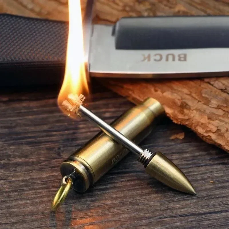 Portable metal keychain retro windproof fuel lighter suitable for outdoor camping emergency survival ignition tool