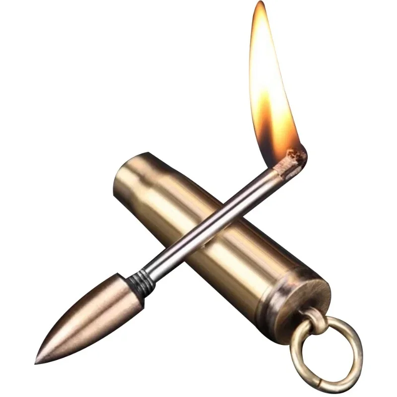 Portable metal keychain retro windproof fuel lighter suitable for outdoor camping emergency survival ignition tool thumbnail 2