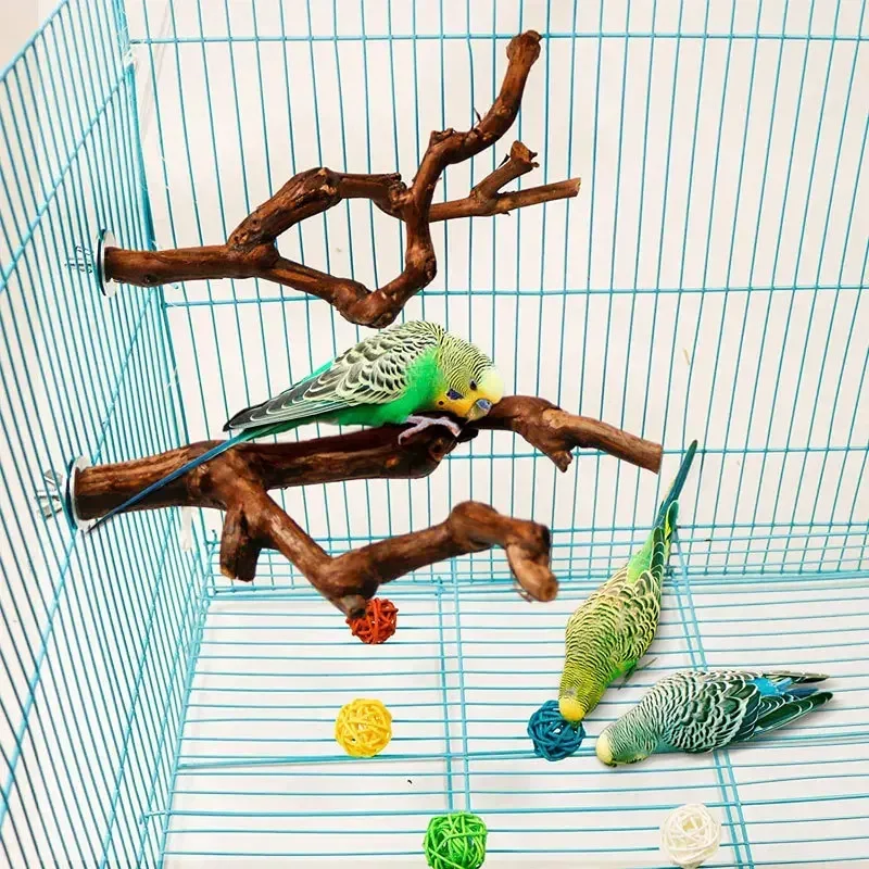 Pet Standing Stick Wild Grape Wood Pole Parrot Cockatiel Parakeet Station Board Bite Claw Grinding Toy Bird Cage Accessories thumbnail 2